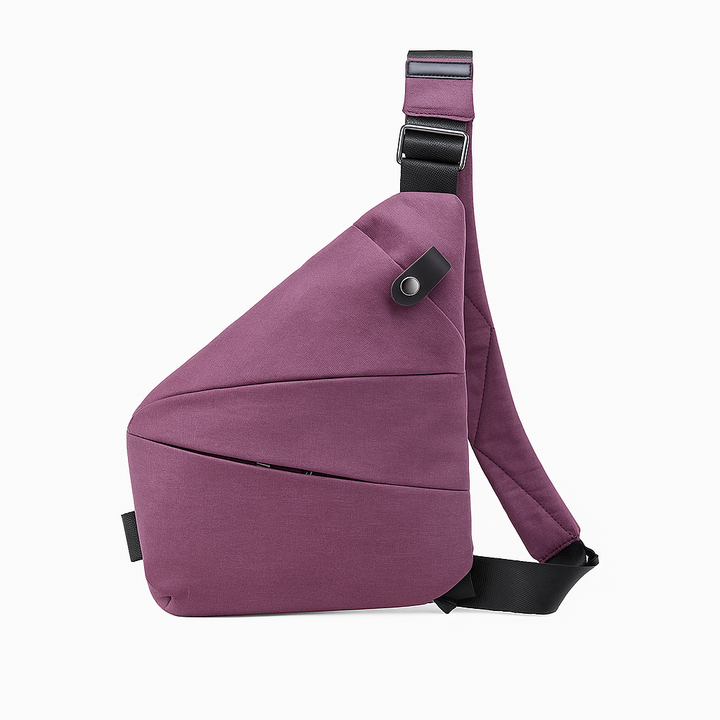 Sac de voyage antivol porté à l'aéroport, idéal pour transporter passeports et objets de valeur en sécurité.