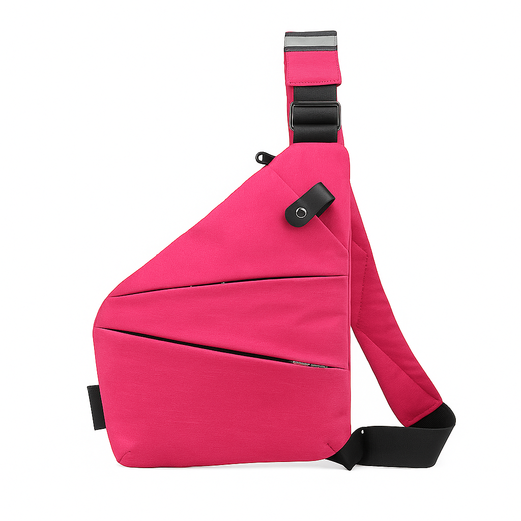 Intérieur organisé du sac bandoulière antivol avec compartiments et poche RFID sécurisée.