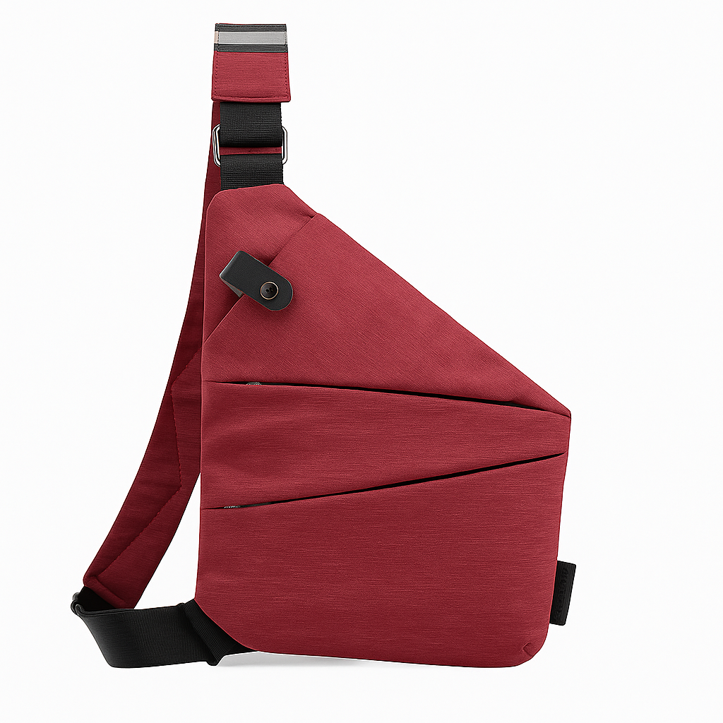 Homme portant le sac à bandoulière antivol unisexe en milieu urbain, alliant style et sécurité.