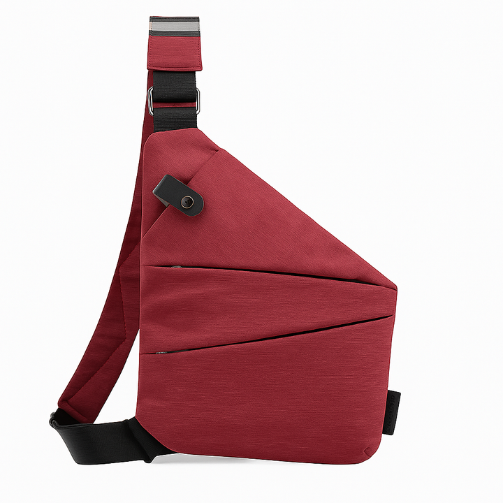 Homme portant le sac à bandoulière antivol unisexe en milieu urbain, alliant style et sécurité.
