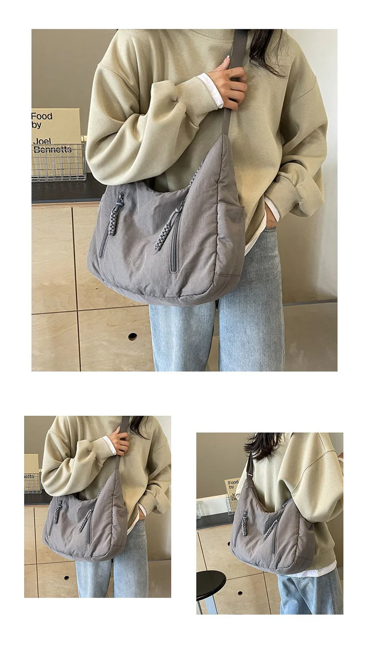 Ce sac d'épaule en nylon léger est le compagnon idéal des femmes actives pour leurs déplacements quotidiens.
