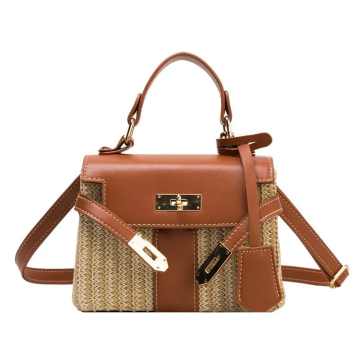 Sac à main carré en paille de raphia, bandoulière fine en cuir, accessoire de mode estival