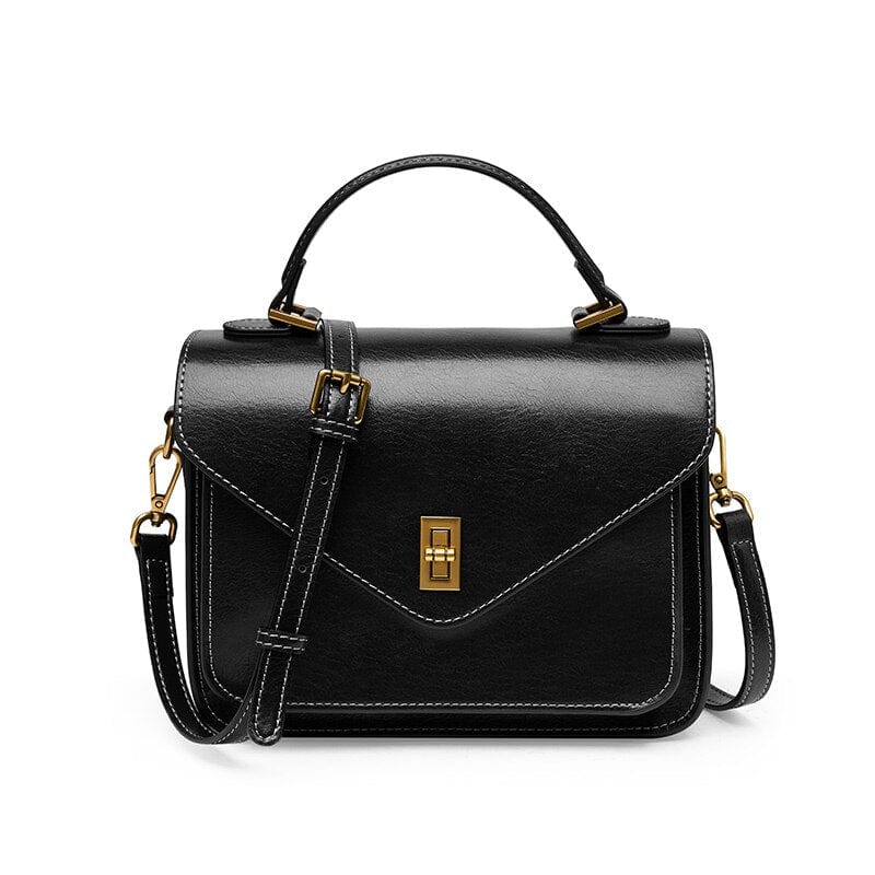 Sac à main en cuir grainé noir pour femme, design moderne et raffiné, bandoulière ajustable