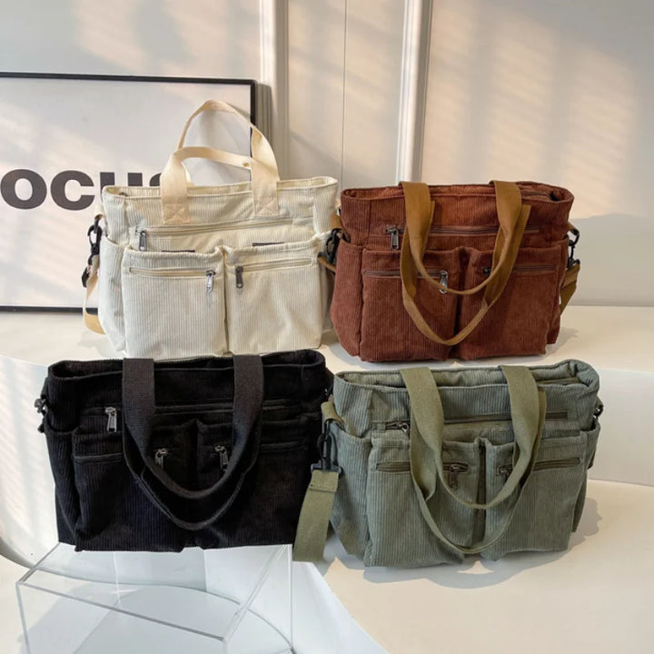Sac à bandoulière femme en velours côtelé, design élégant et matière douce. Sac pratique et tendance.