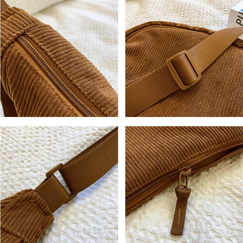 Sac bandoulière vert tendance en velours côtelé pour femme. Élégant et décontracté, parfait accessoire mode.