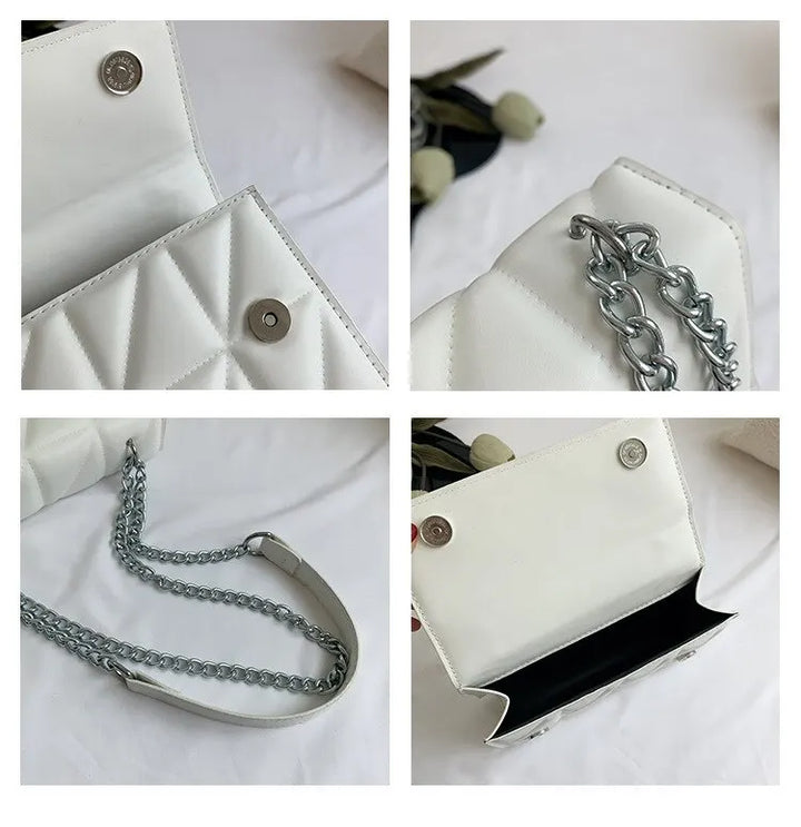Sac bandoulière chic pour femme, en similicuir, orné d'une bandoulière chaîne dorée