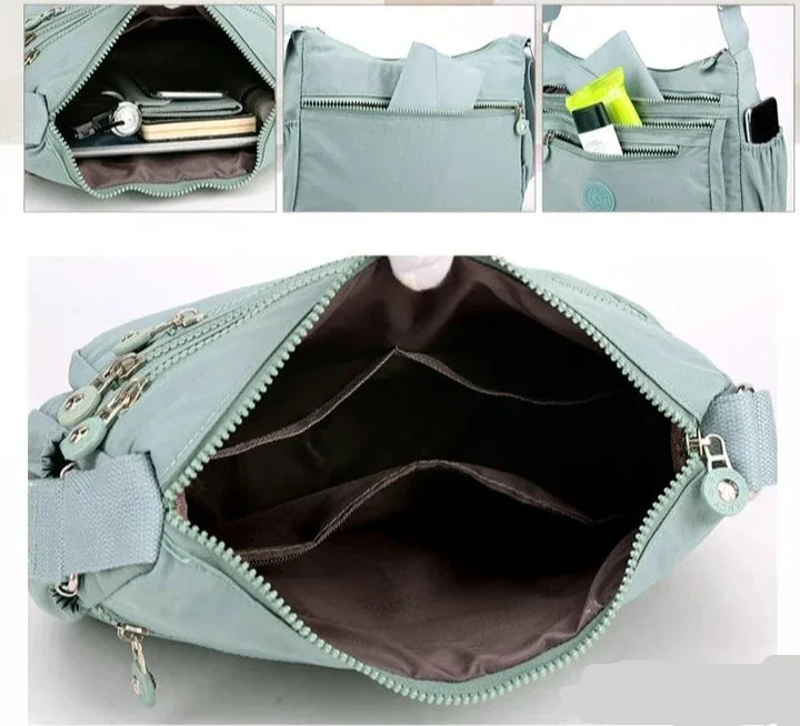 Sac bandoulière femme sécurisé avec fermetures zippées, pour transporter vos objets en toute tranquillité.