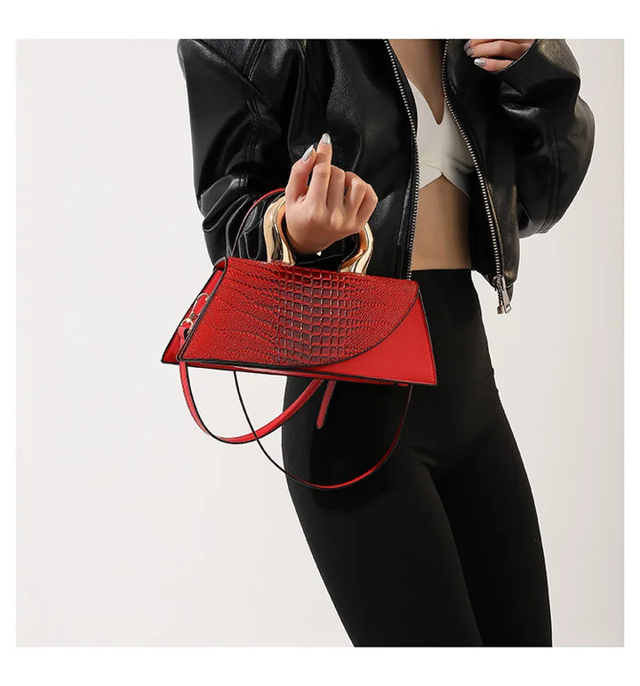 Sac bandoulière femme noir effet croco en simili cuir, élégant et chic, accessoire mode