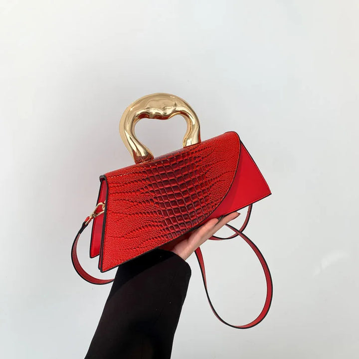 Sac bandoulière femme rouge effet croco, style élégant, sac à main en simili cuir