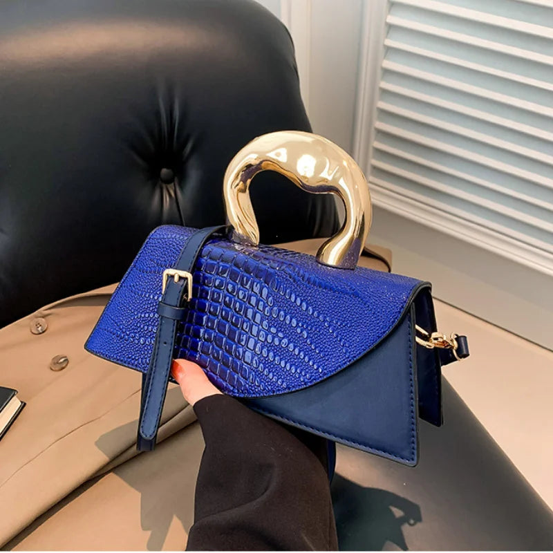 Sac bandoulière femme marron effet croco, accessoire mode, sac à main élégant
