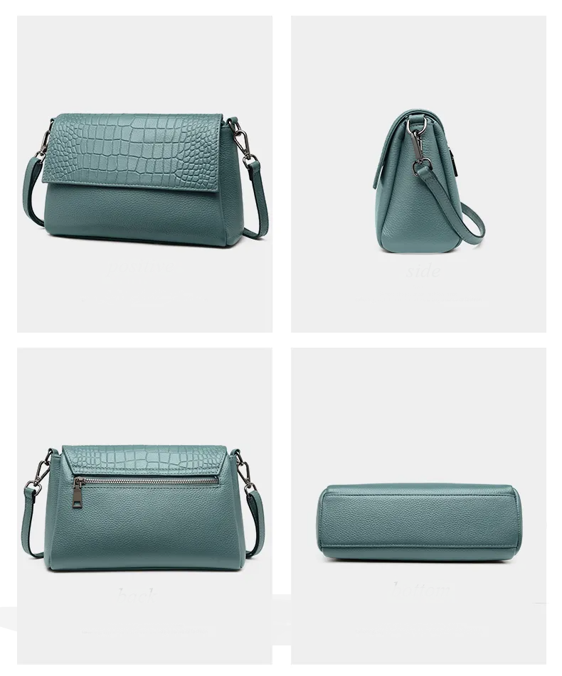 Petit sac bandoulière femme motif croco couleur bleu vert, parfait pour un look tendance et élégant.