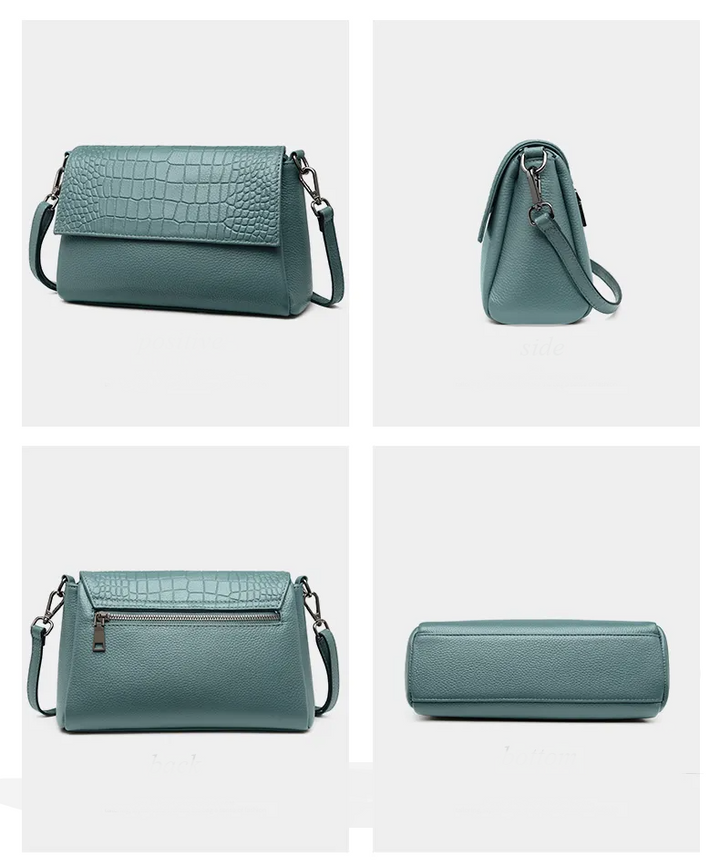 Petit sac bandoulière femme motif croco couleur bleu vert, parfait pour un look tendance et élégant.