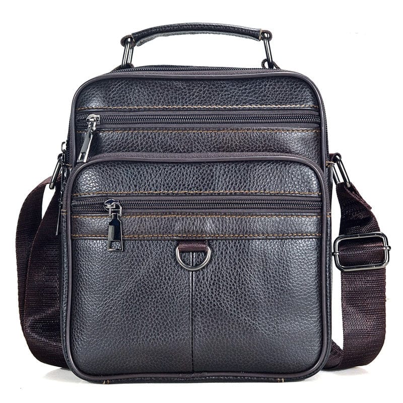 Sac à bandoulière en cuir pleine fleur noir pour homme, design épuré, idéal travail ou sortie