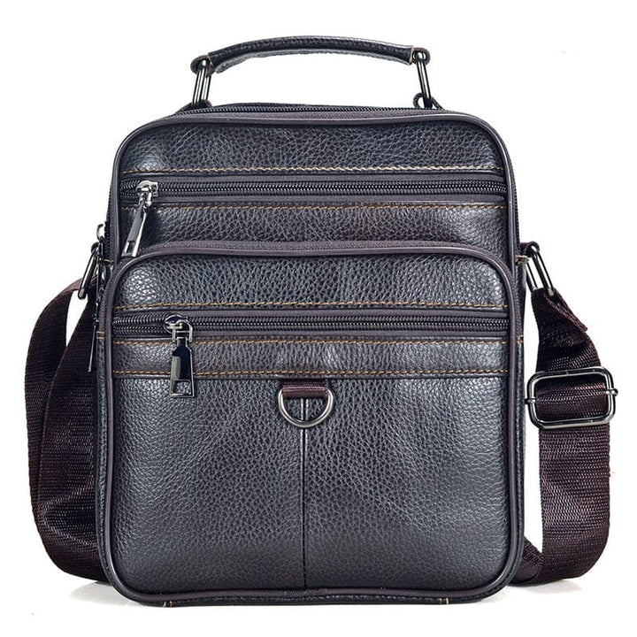 Sac à bandoulière en cuir pleine fleur noir pour homme, design épuré, idéal travail ou sortie