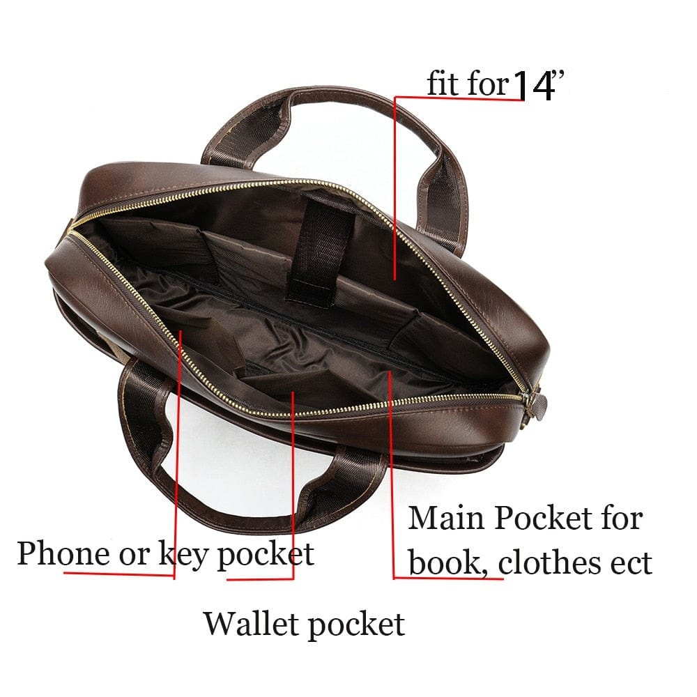 Vue intérieure du sac bandoulière homme, cuir vegan, compartiments pratiques
