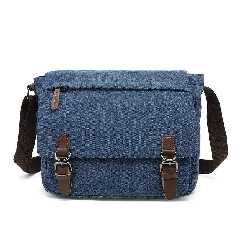 Sac messager homme multipoches en toile robuste pour une organisation optimale et un port ajustable.