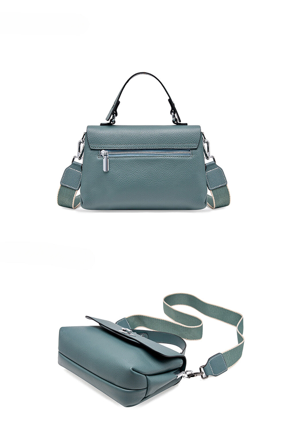 Collection de sacs bandoulière en cuir véritable pour femmes, couleurs noir, blanc, bleu et marron, accessoire mode.