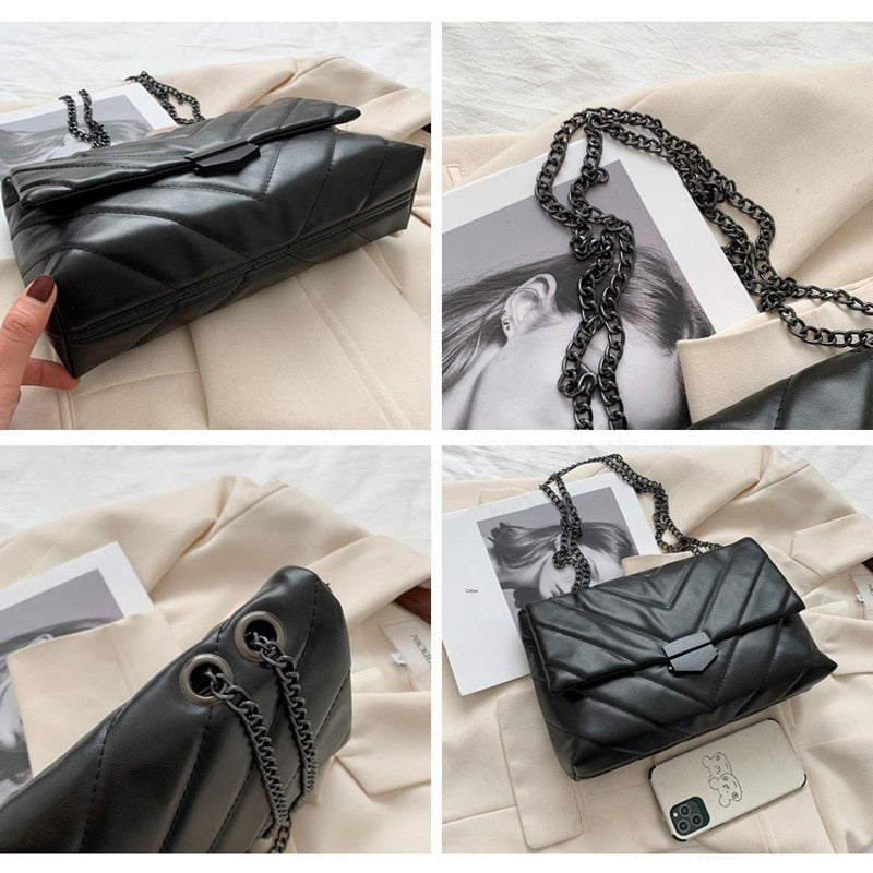 Sac à bandoulière noir tendance pour femmes, idéal pour compléter une tenue élégante au quotidien.