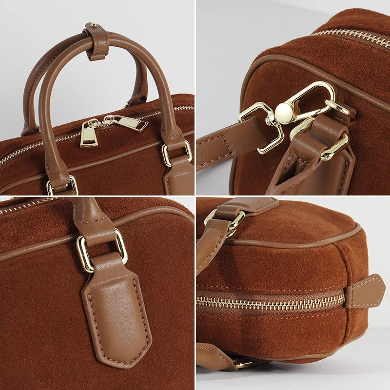 Accessoire mode chic: sac Nala en daim marron pour femme. Petit format, bandoulière ajustable.