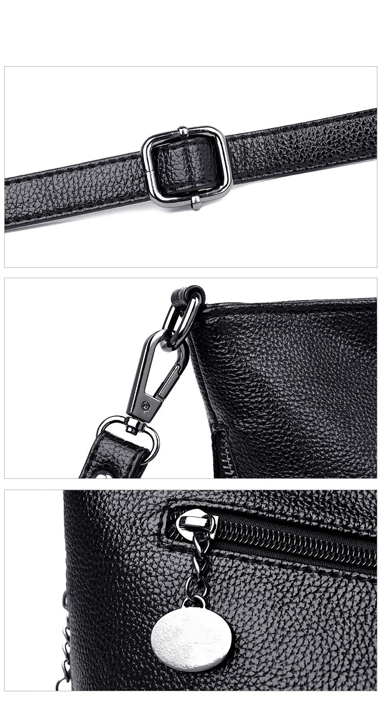 Sac bandoulière noir en matière souple pour femme. Un accessoire chic et confortable pour toutes occasions.