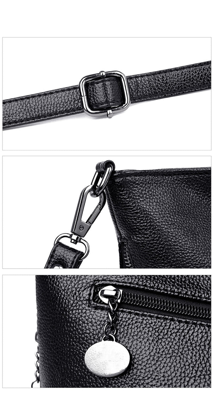 Sac bandoulière noir en matière souple pour femme. Un accessoire chic et confortable pour toutes occasions.