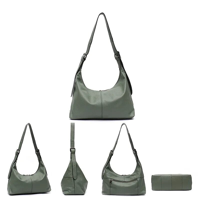 Sac bandoulière femme en cuir synthétique souple couleur sauge, accessoire de mode chic