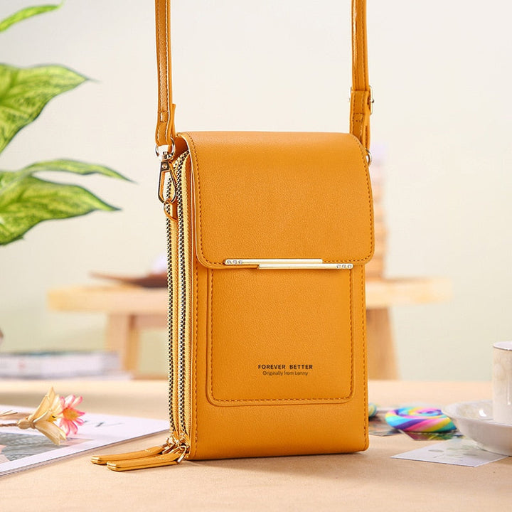 Sac bandoulière élégant pour femmes, avec pochette tactile intégrée, parfait pour la ville et les voyages.