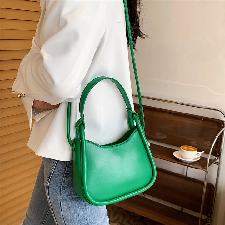 Sac à main femme vert élégant, bandoulière réglable, accessoire mode en cuir PU, fermoir doré.