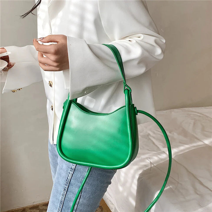 Sac à main vert tendance, bandoulière fine, sac élégant en cuir PU, parfait pour les sorties.