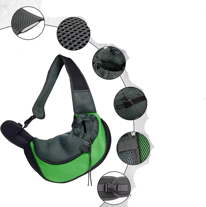 Sac bandoulière chien, transport animal confortable et respirant.  Design ergonomique, sécurité optimale.