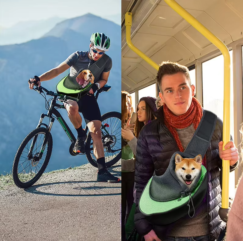 Sac bandoulière chien, transport animal confortable et respirant.  Design ergonomique, sécurité optimale.