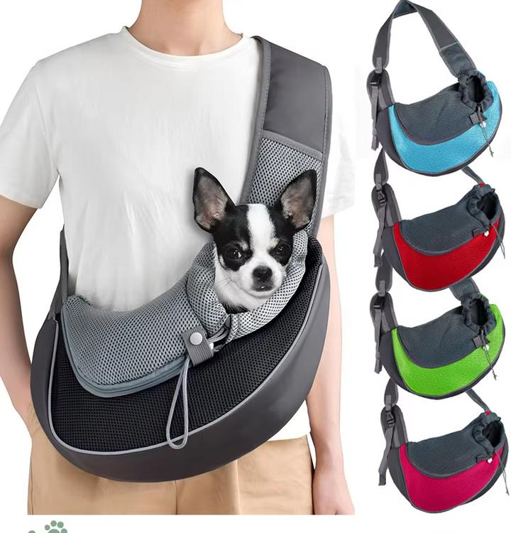 Sac bandoulière chien, transport animal confortable et respirant.  Design ergonomique, sécurité optimale.