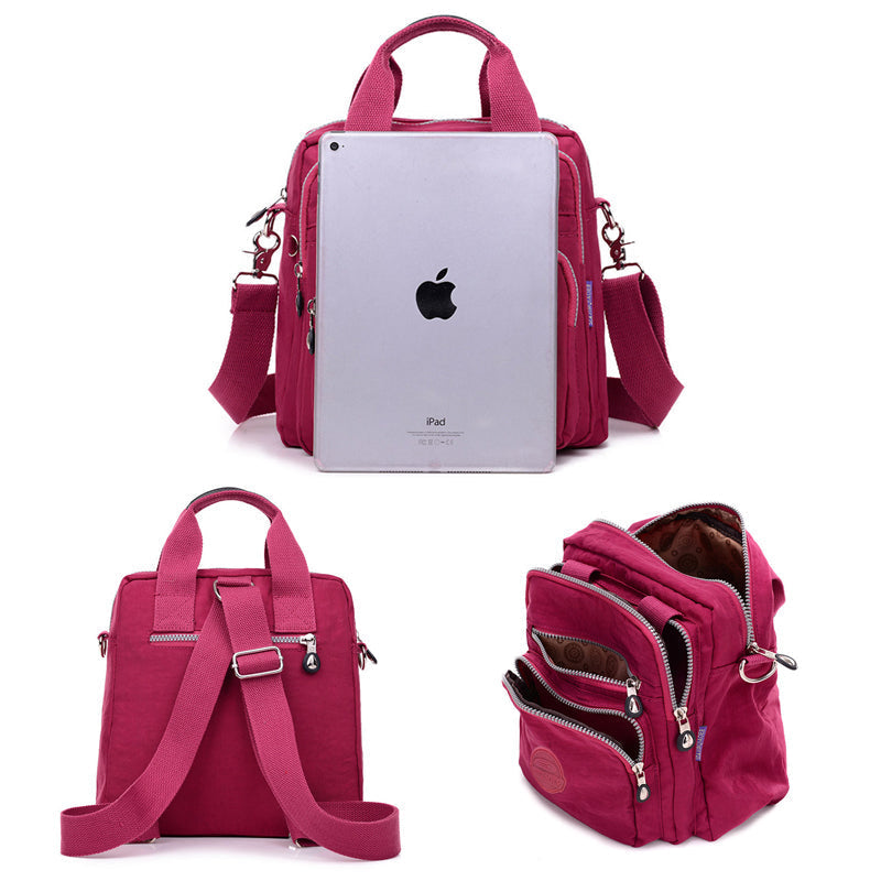 "Sac bandoulière femme imperméable 3-en-1, élégant, couleurs variées, design polyvalent, poches zippées, style chic."
