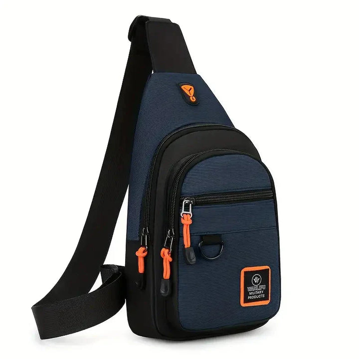 "Sac bandoulière homme moderne noir en nylon, pratique avec compartiments, bandoulière ajustable, idéal quotidien"