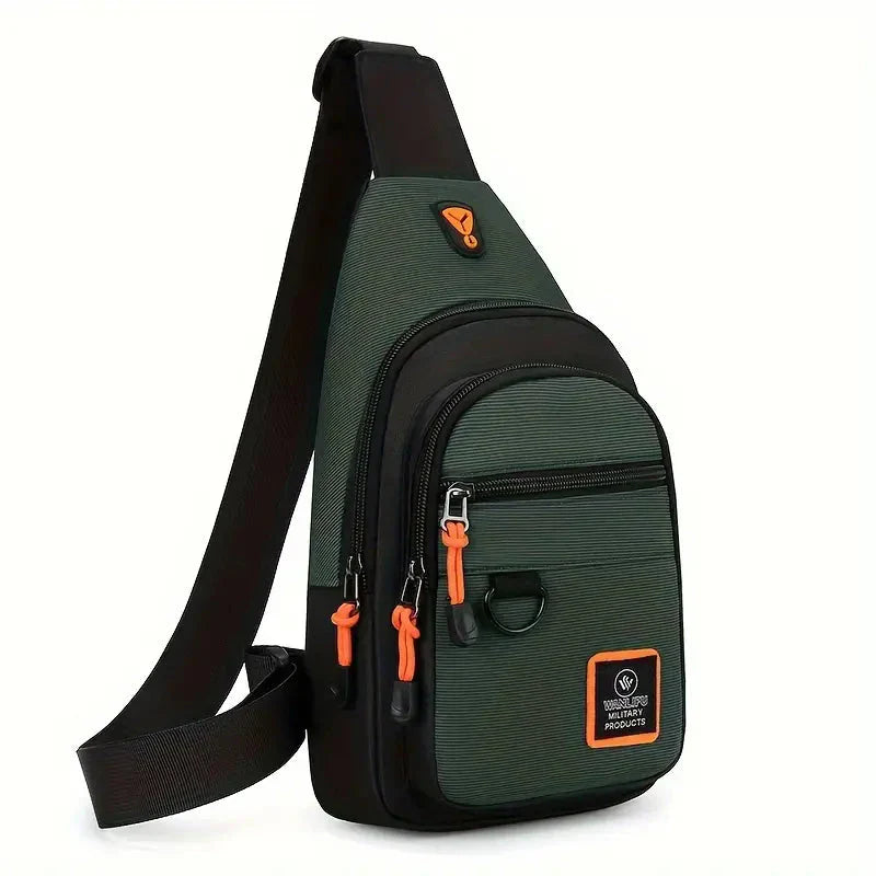 "Sac bandoulière homme moderne noir en nylon, pratique avec compartiments, bandoulière ajustable, idéal quotidien"