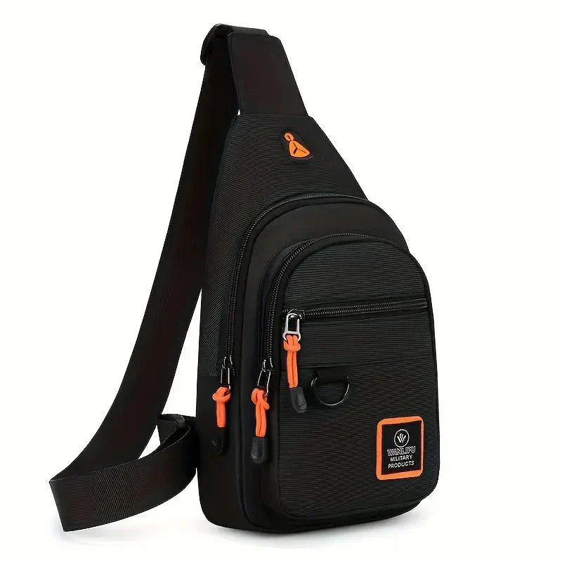 "Sac bandoulière homme moderne noir en nylon, pratique avec compartiments, bandoulière ajustable, idéal quotidien"