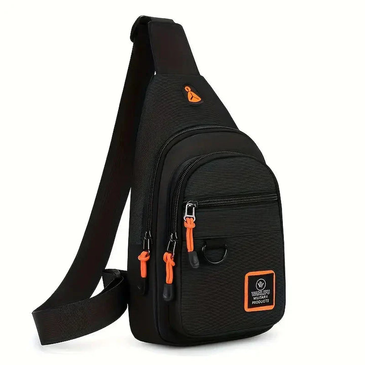 "Sac bandoulière homme moderne noir en nylon, pratique avec compartiments, bandoulière ajustable, idéal quotidien"