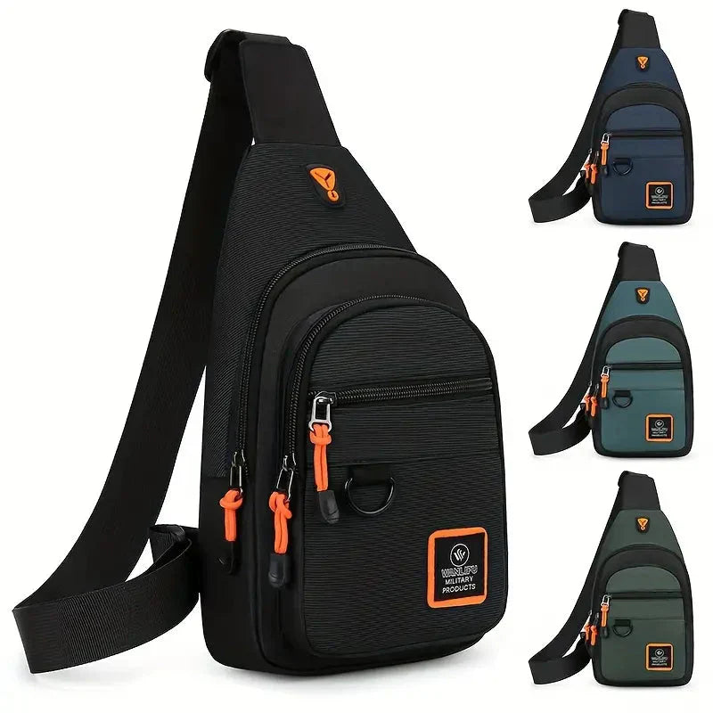 "Sac bandoulière homme moderne noir en nylon, pratique avec compartiments, bandoulière ajustable, idéal quotidien"