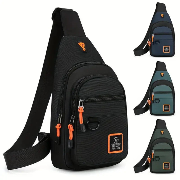 "Sac bandoulière homme moderne noir en nylon, pratique avec compartiments, bandoulière ajustable, idéal quotidien"
