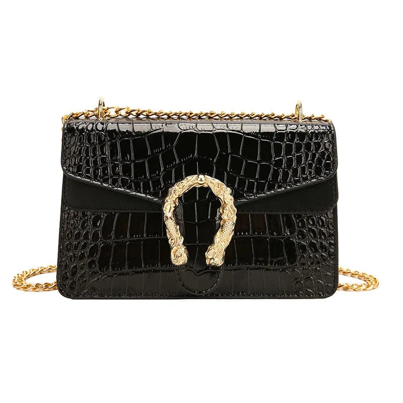 Sac à main femme en cuir PU noir, style besace, parfait pour un look moderne et pratique.
