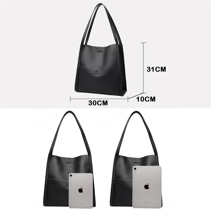 Détail de la poignée du sac cabas Gabriela en cuir, robuste et confortable pour le port quotidien.