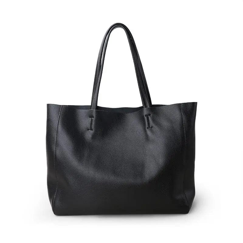 "Sac cabas en cuir véritable noir, élégant et spacieux, accessoire femme moderne."