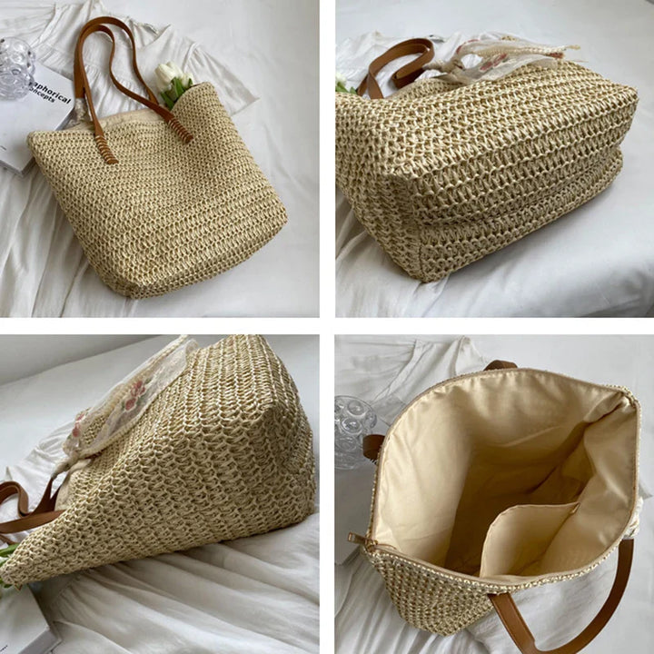Sac femme en paille tressée à la main, un essentiel bohème chic pour l'été, la plage et toutes vos sorties.