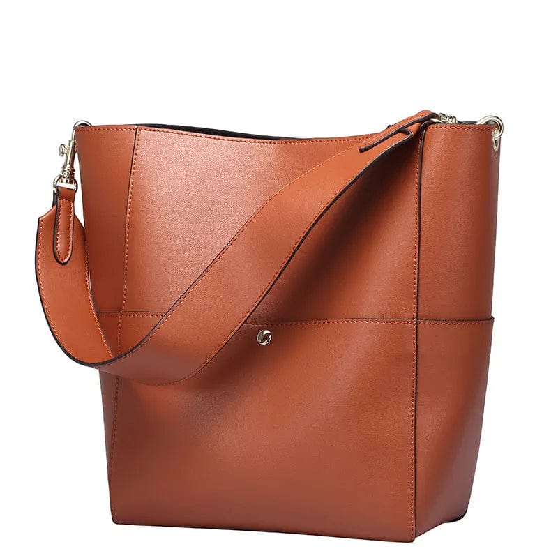 Sac cabas femme Agatha en cuir veritable, couleur marron, elegancel