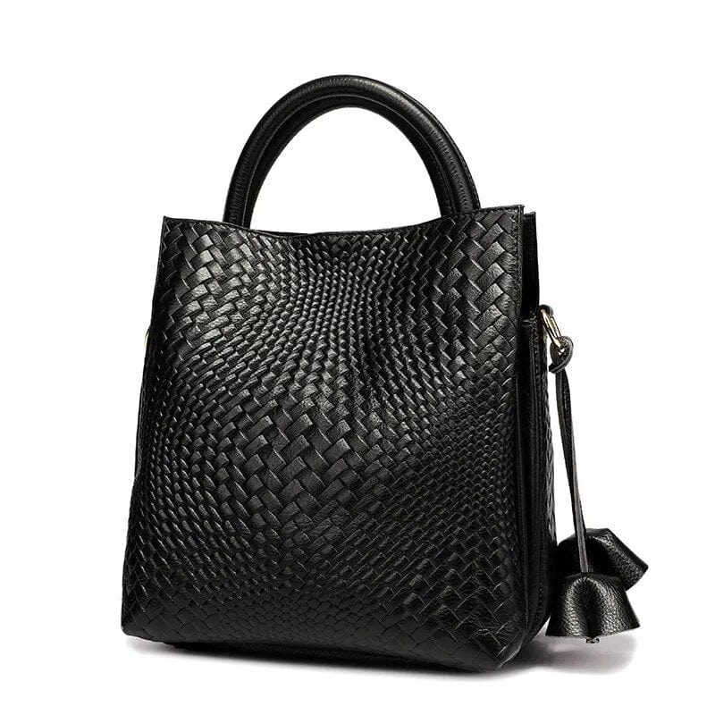 Sac fourre-tout femme Alexandra en cuir noir, vue intérieure montrant la doublure et les compartiments.