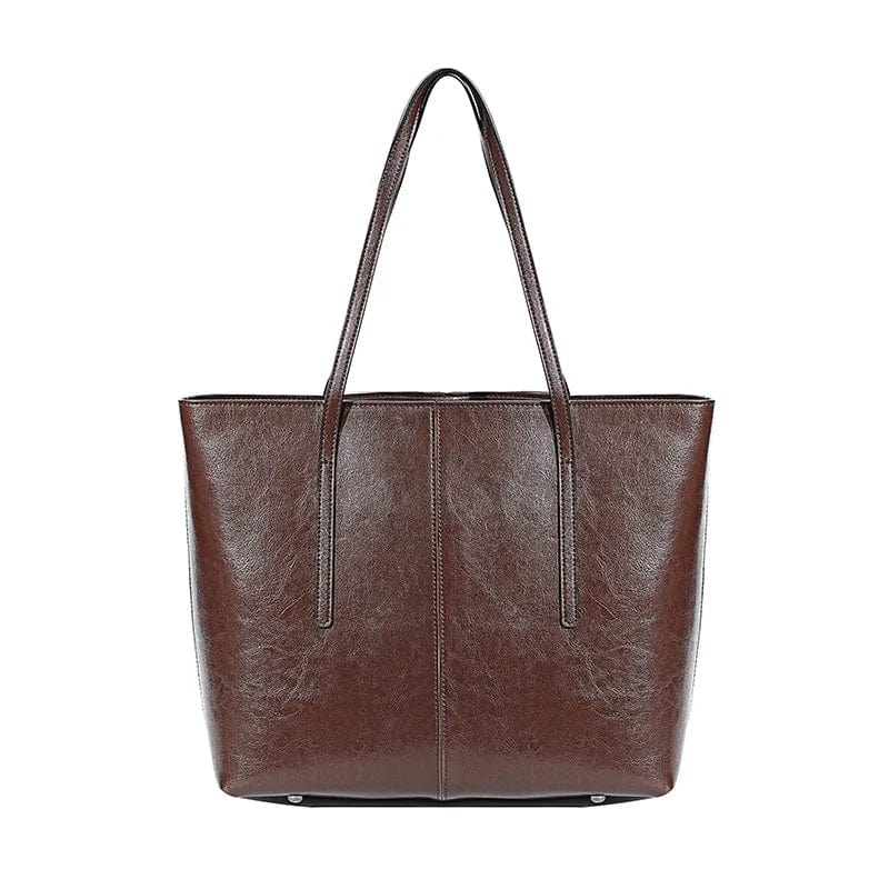 Sac cabas femme cuir véritable noir, élégant, pour ordinateur portable, vue de face.