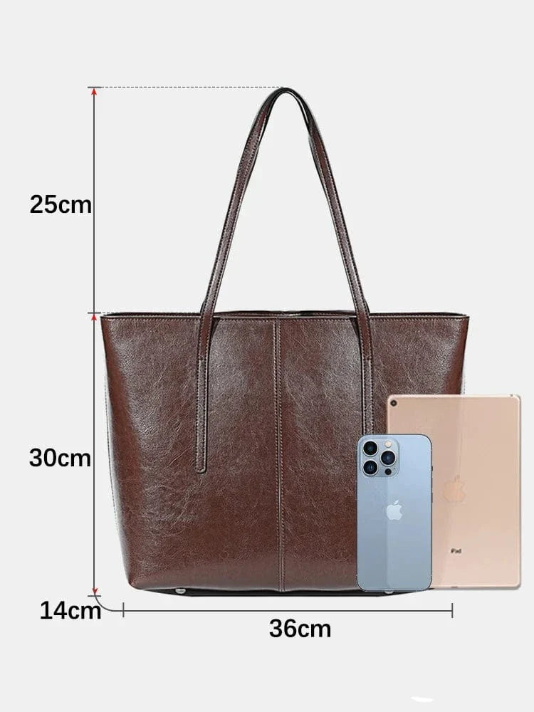 Sac fourre-tout élégant en cuir, couleur taupe, pour femme, avec compartiment rembourré pour PC.