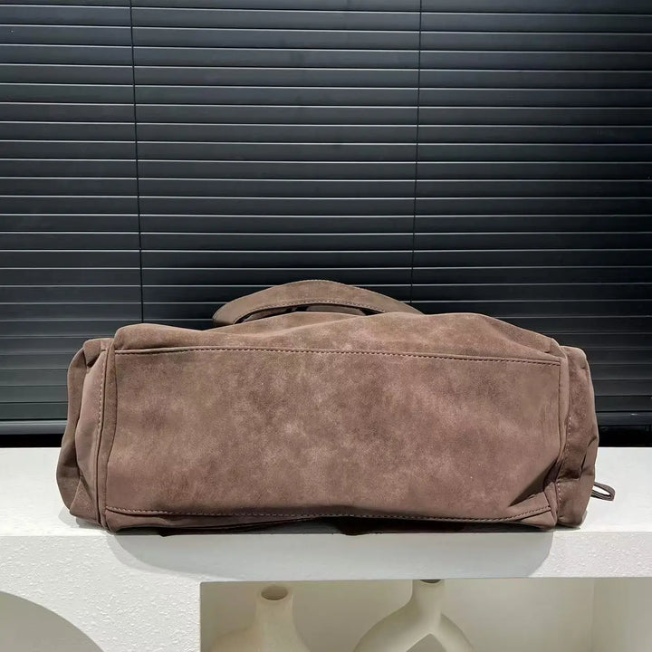 Sac cabas femme marron grande capacité en cuir PU effet daim. Sac à main polyvalent, élégant pour travail/loisirs.