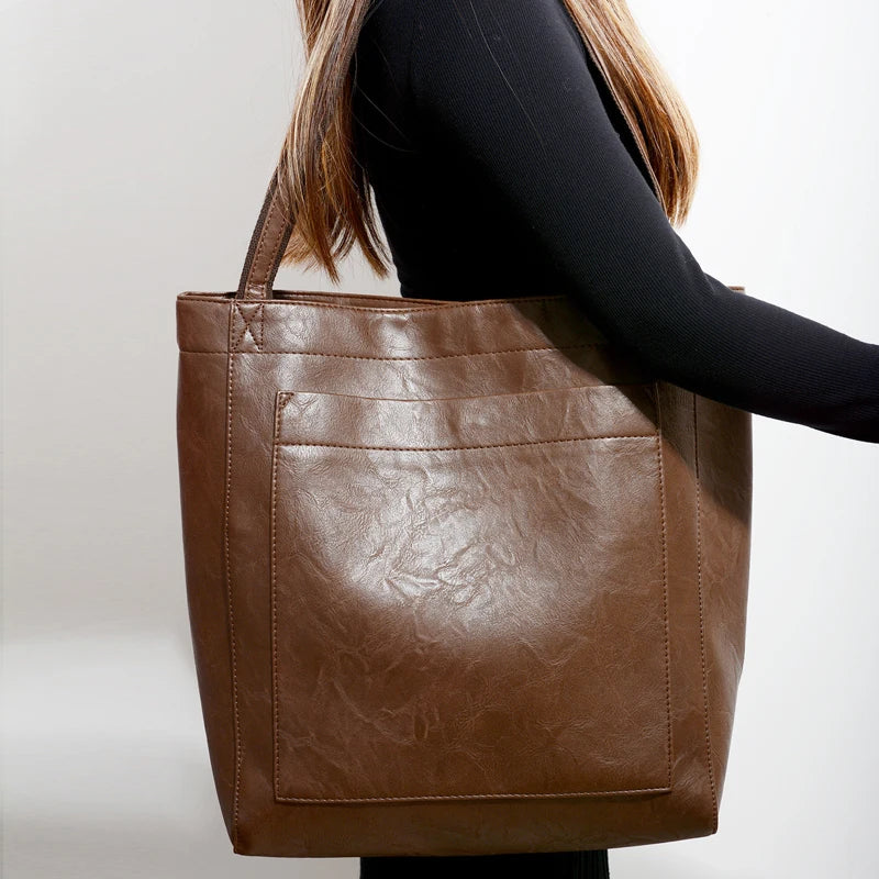 Grand sac fourre-tout femme en cuir PU, polyvalent et tendance, pour tous les jours.