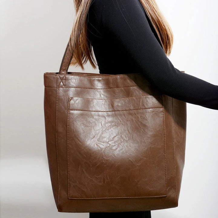 Grand sac fourre-tout femme en cuir PU, polyvalent et tendance, pour tous les jours.